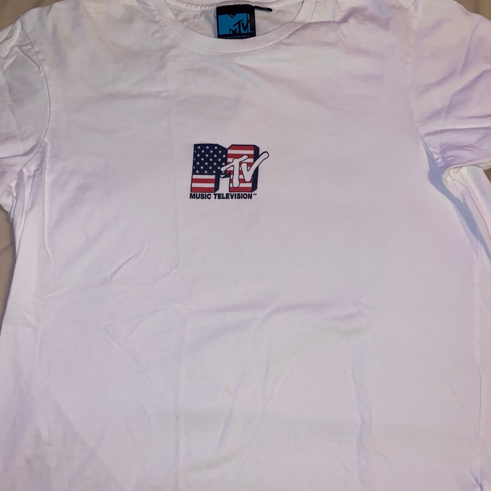 MTV logo white scoop neck tee